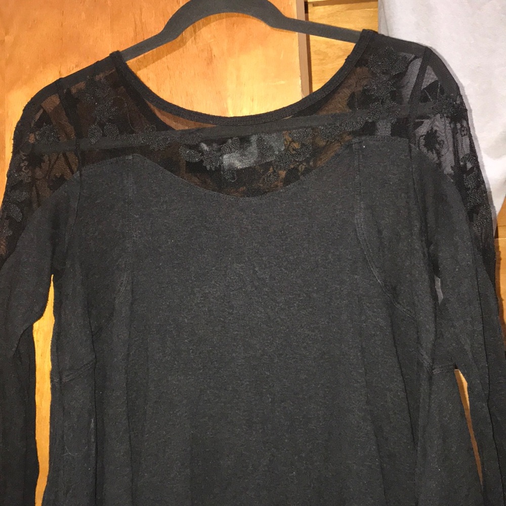 Black free people mesh long sleeved shirt